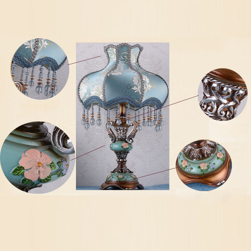 Blue Fabric Tassel Resin Table Lamp