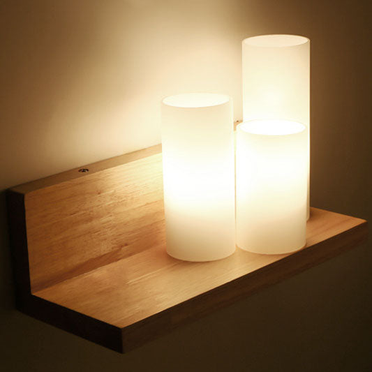 Cylindrical Wooden Glass Wall Lamp