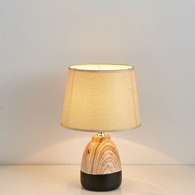 Wood Grain Fabric Ceramic Table Lamp