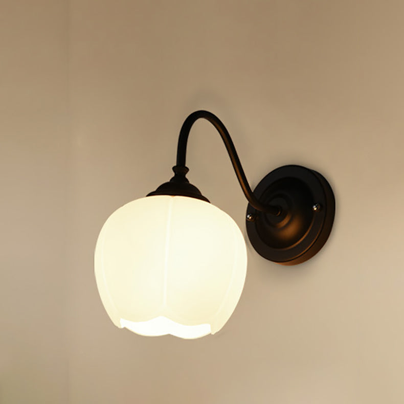 Floral Iron Glass Bedroom Wall Lamp