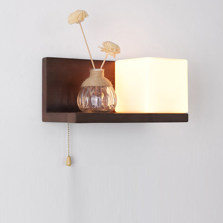 Rectangular Square Shelf Wood Wall Lamp