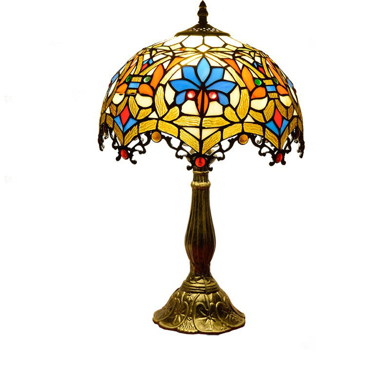 Flower Gemstone Stained Glass Table Lamp