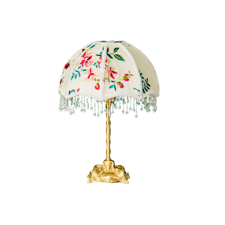 Fabric Copper Dome Flower Table Lamp