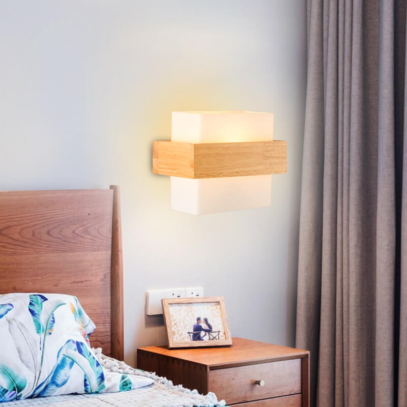 Wooden Glass Square Wall Lamp