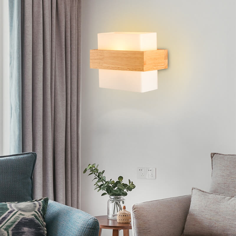 Wooden Glass Square Wall Lamp