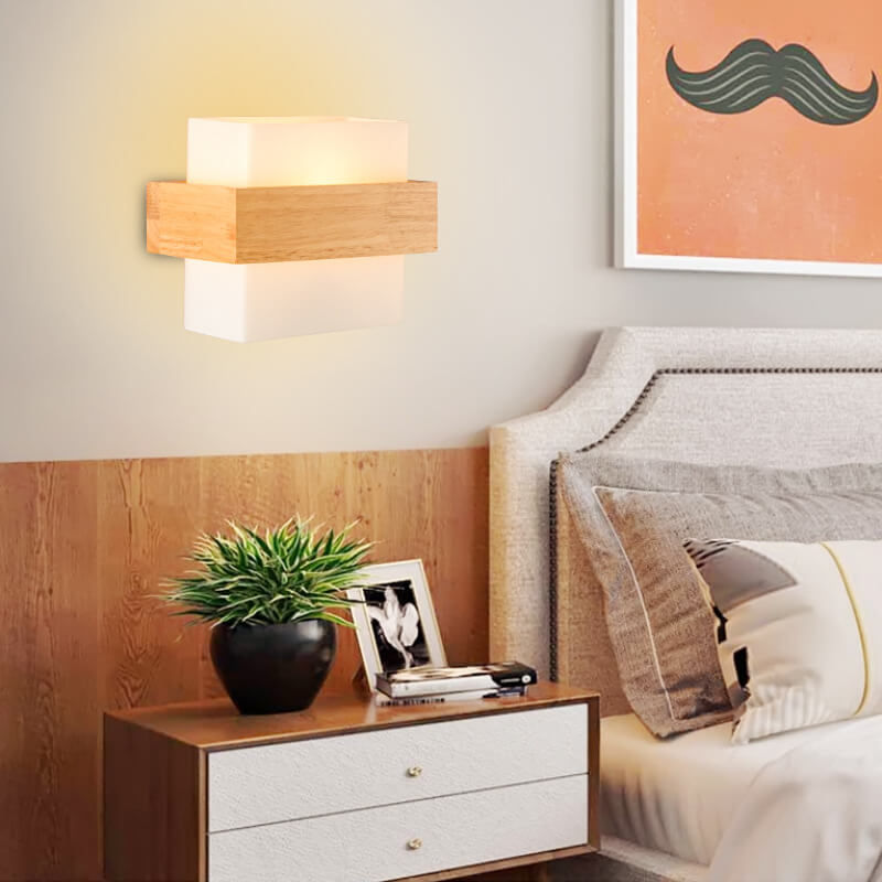 Wooden Glass Square Wall Lamp