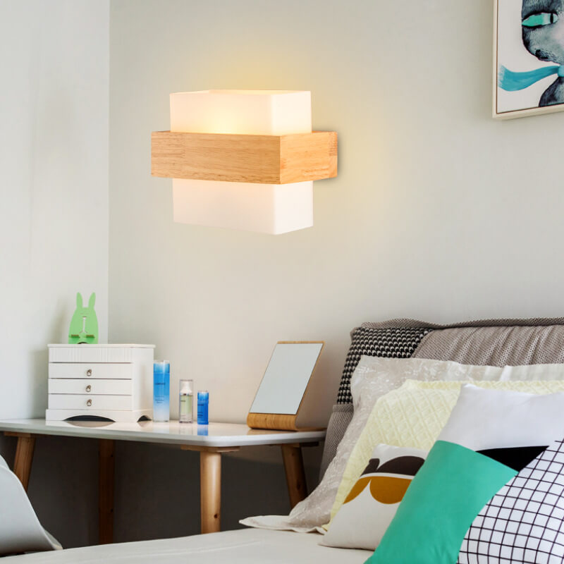 Wooden Glass Square Wall Lamp