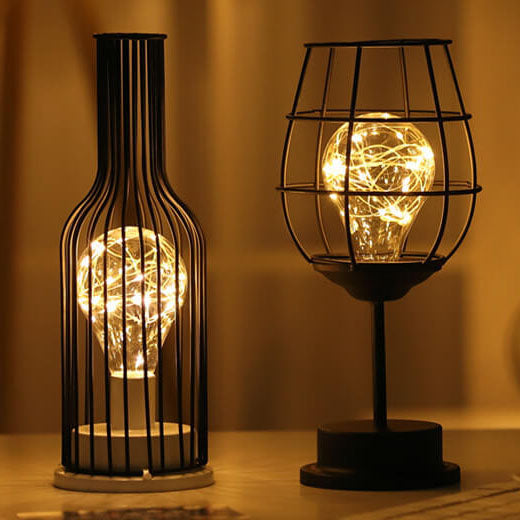 Wrought Iron Wine Bottle Table Lamp