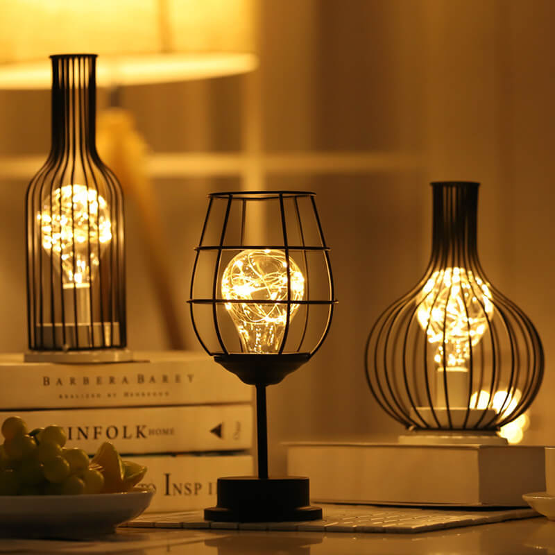 Wrought Iron Wine Bottle Table Lamp