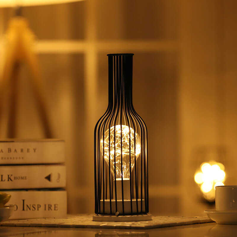 Wrought Iron Wine Bottle Table Lamp
