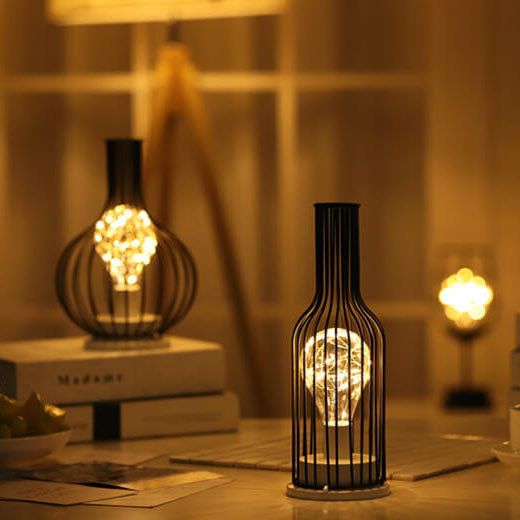 Wrought Iron Wine Bottle Table Lamp