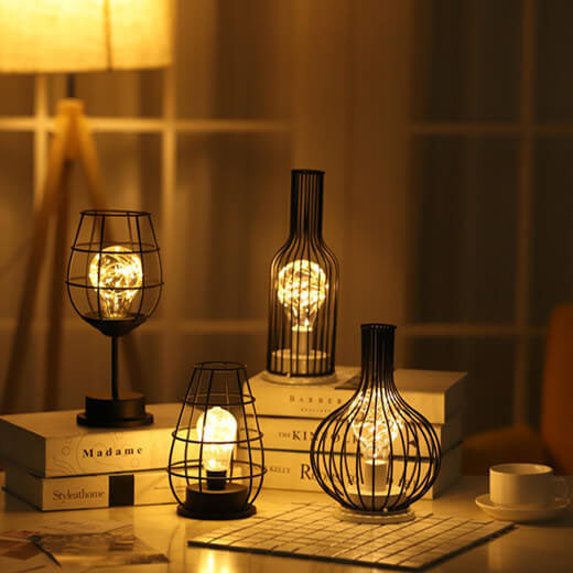 Wrought Iron Wine Bottle Table Lamp