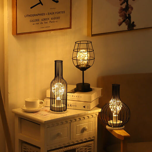 Wrought Iron Wine Bottle Table Lamp