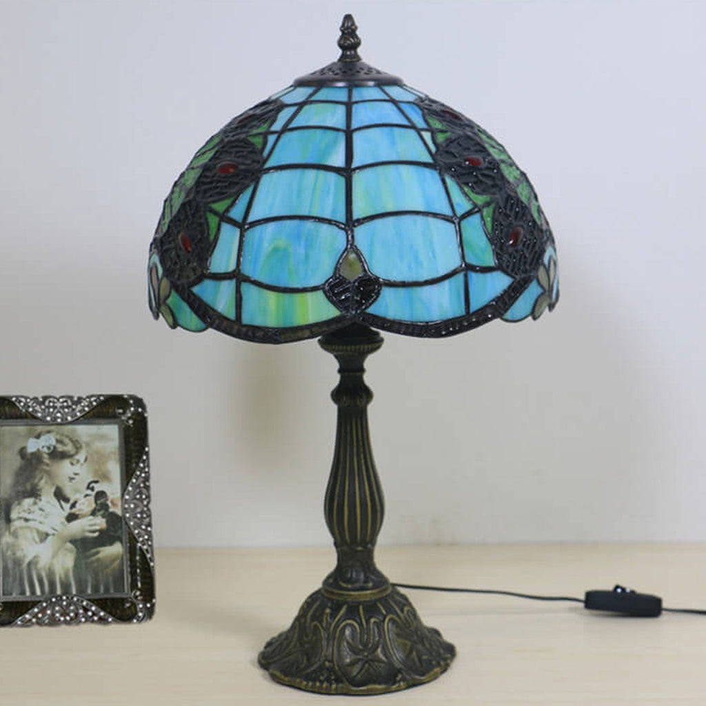 Green Peacock Stained Glass Table Lamp