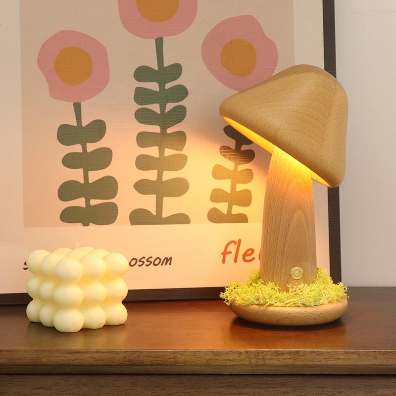 Mushroom Round Beech Wood Table Lamp