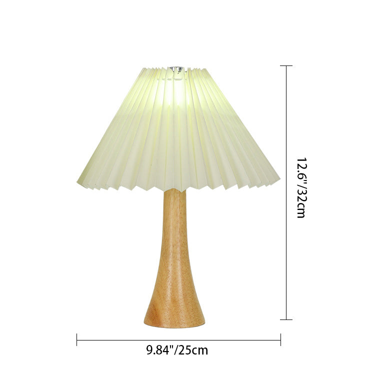 Pleated Fabric Wood Column Table Lamp