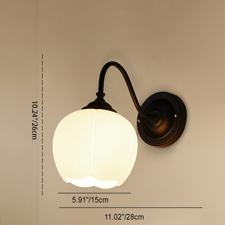 Floral Iron Glass Bedroom Wall Lamp