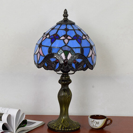 Blue Baroque Stained Glass Table Lamp
