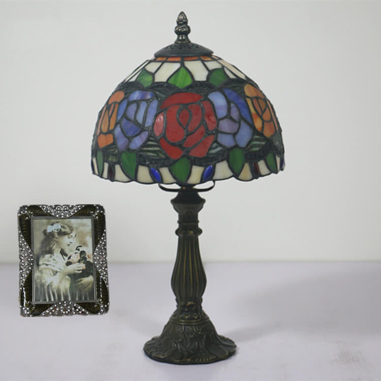 Flowering Rose Stained Glass Table Lamp