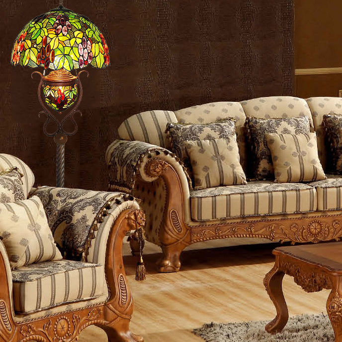 Stained Glass Grape Decor 3-Light Floor Lamp