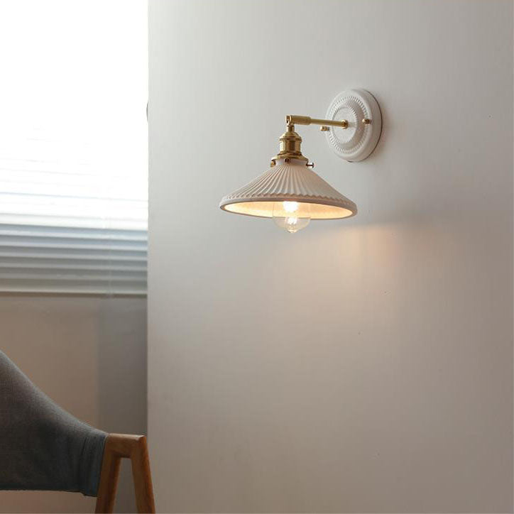 Round Ceramic Brass Living Wall Lamp