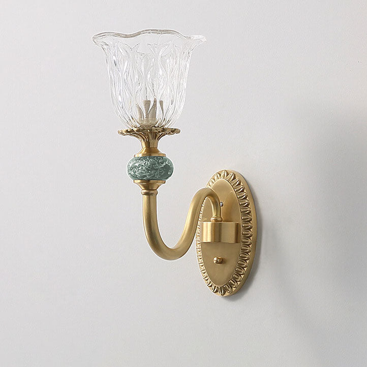 Floral Glass Brass Curved Wall Lamp