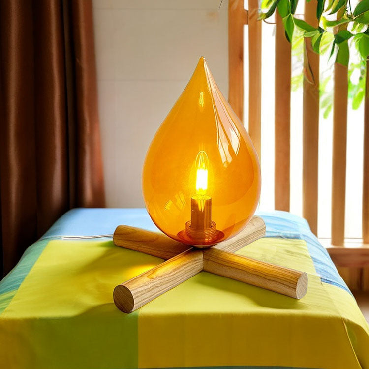 Fire Wood Glass Living Table Lamp