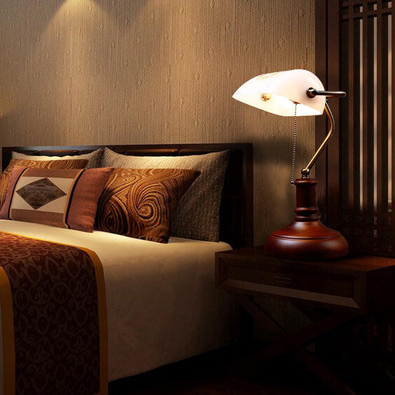 Floral Pattern Glass Wood Table Lamp
