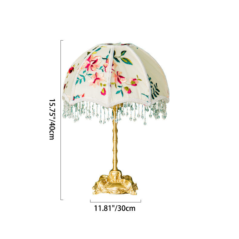 Fabric Copper Dome Flower Table Lamp