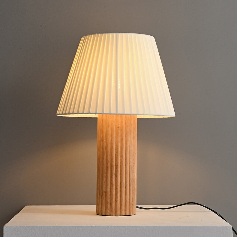 Cylinder Pleated Wood Fabric Table Lamp