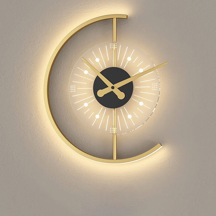 Gold Finish Frame Clock Wall Lamp
