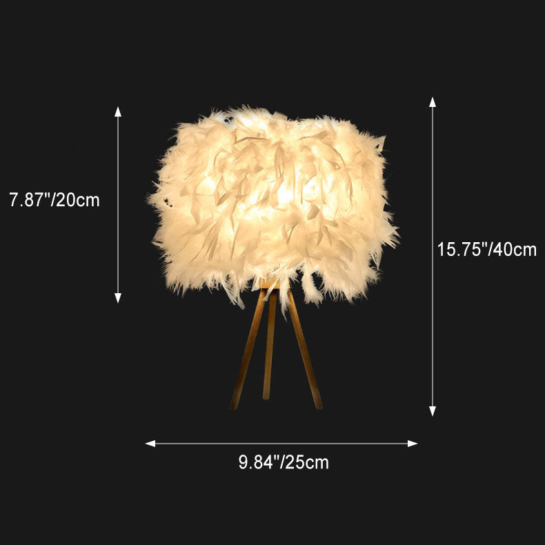 Feather Wood Cylinder Triangle Table Lamp