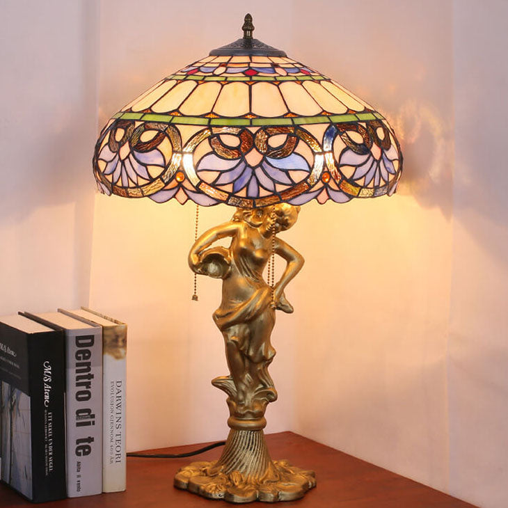 Peach Heart Baroque Stained 2-Light Table Lamp