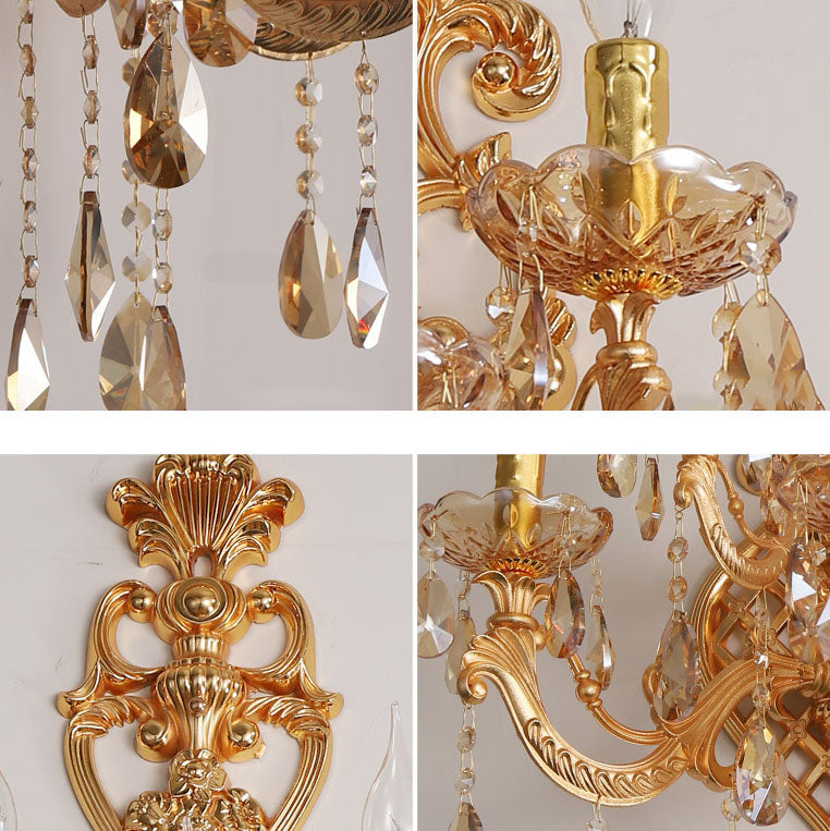 Gold Candelabra Glass Crystal 5-Light Wall Lamp