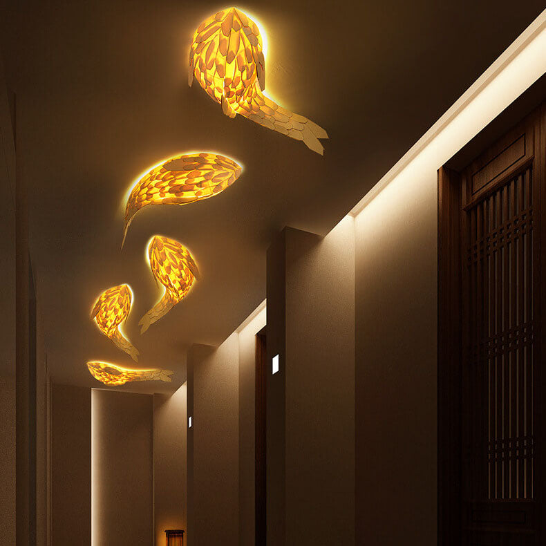 Decorative Carp Linden Wood 2-Light Wall Lamp