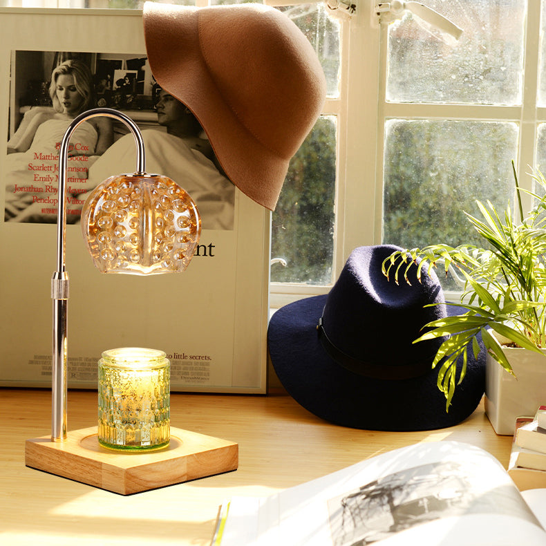 Wood Iron Glass Round Table Lamp