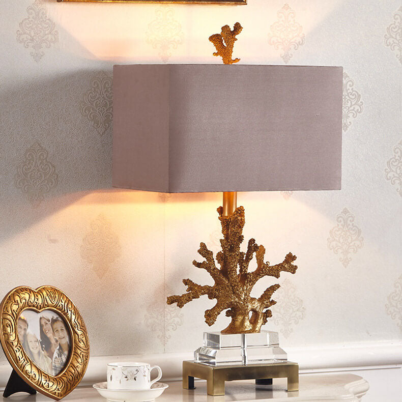 Linen Resin Crystal Coral Table Lamp