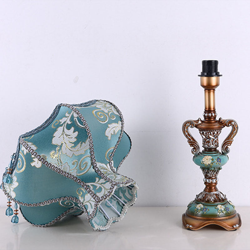 Blue Fabric Tassel Resin Table Lamp