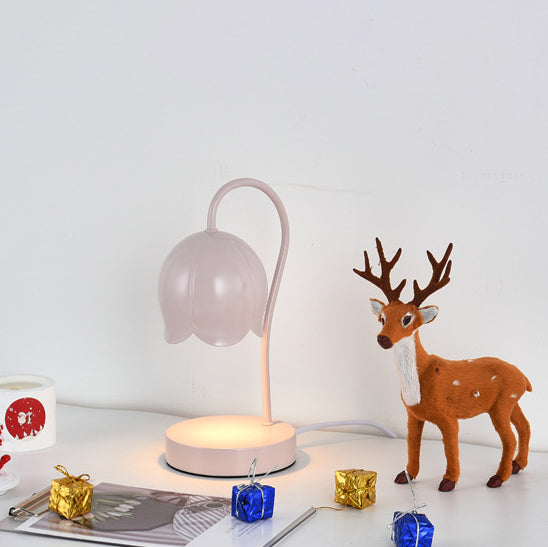 Iron Glass Wood Flower Table Lamp