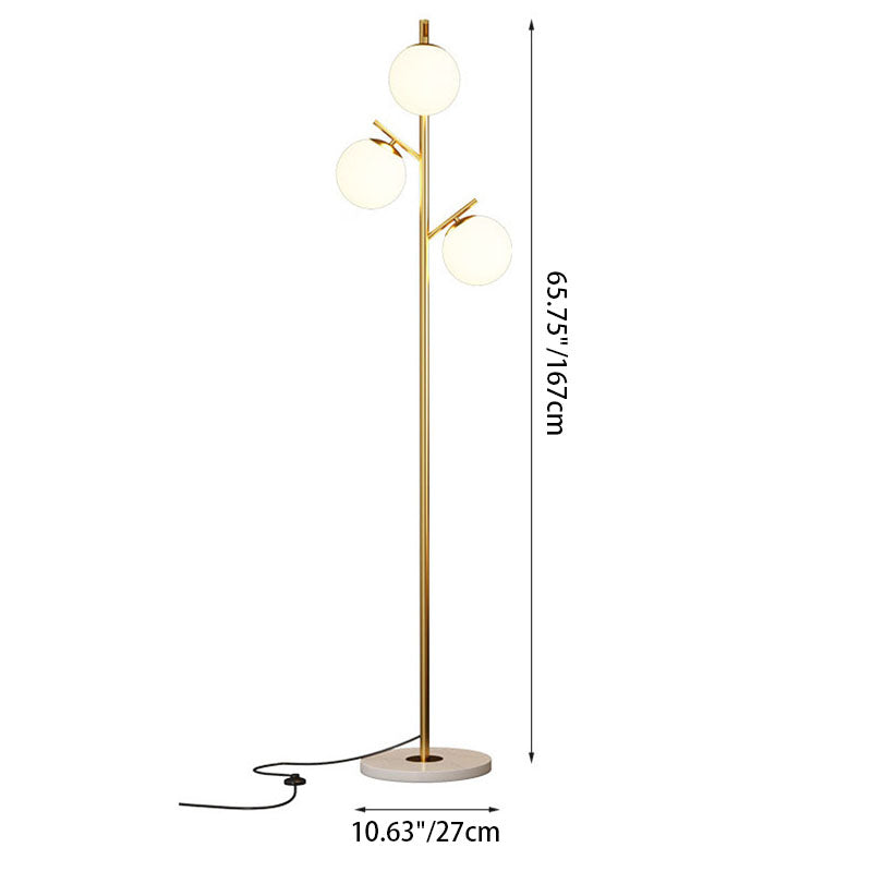 Orb Pillar Metal Marble 3-Light Floor Lamp