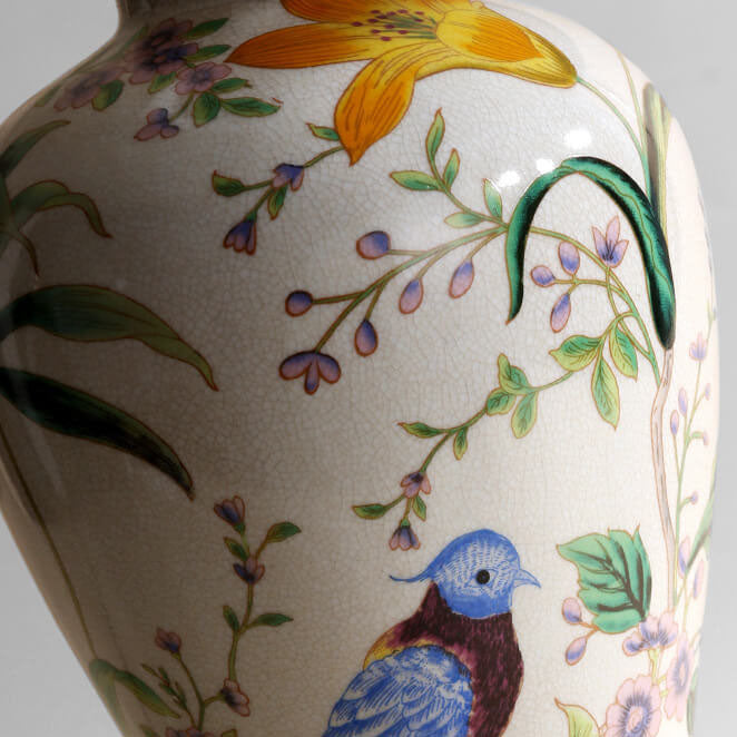 Bird Flower Painted Ceramic Table Lamp