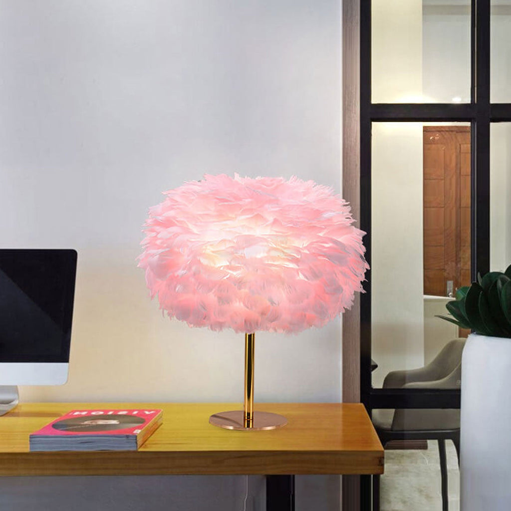 Goose Feather Round Iron Table Lamp