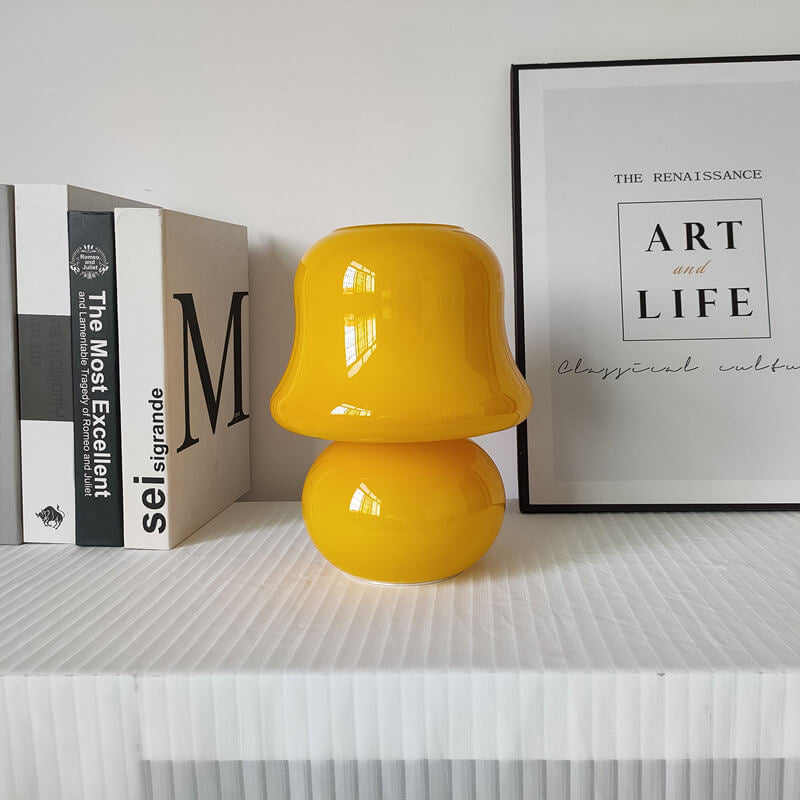 Cream Handmade Glass Mushroom Table Lamp