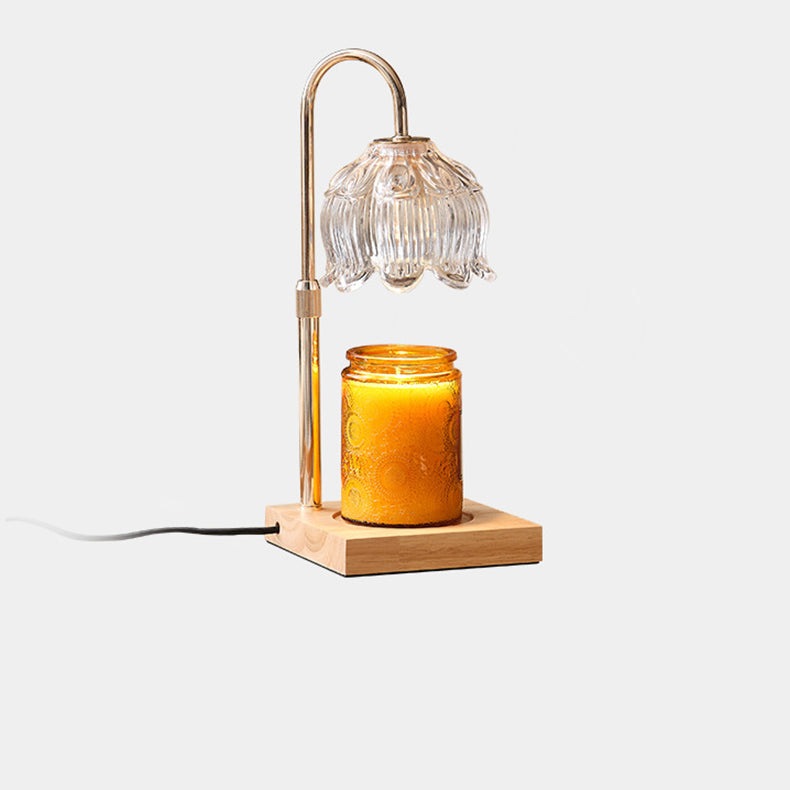 Floral Glass Metal Wood Table Lamp