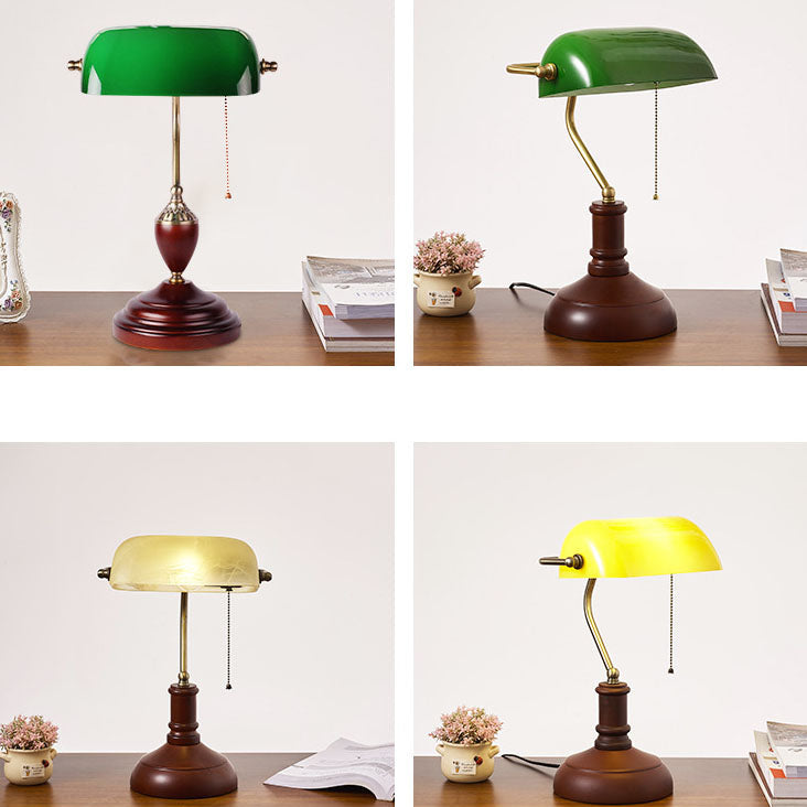 Solid Wood Glass Bank Table Lamp