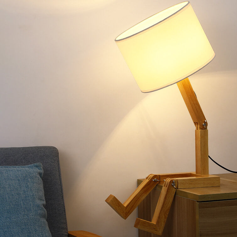 Fabric Solid Wood Robot Table Lamp