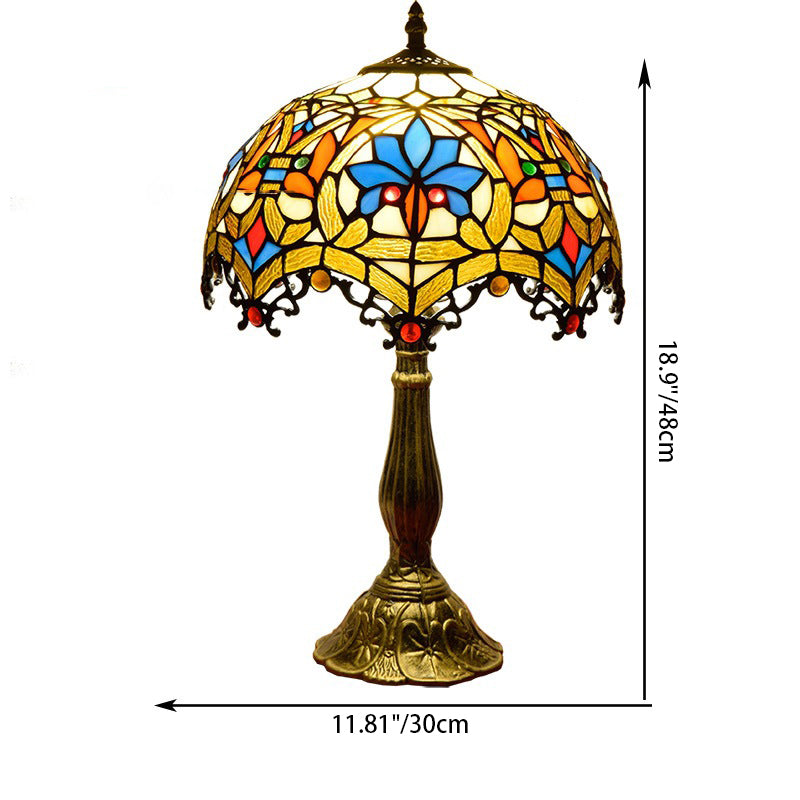 Flower Gemstone Stained Glass Table Lamp