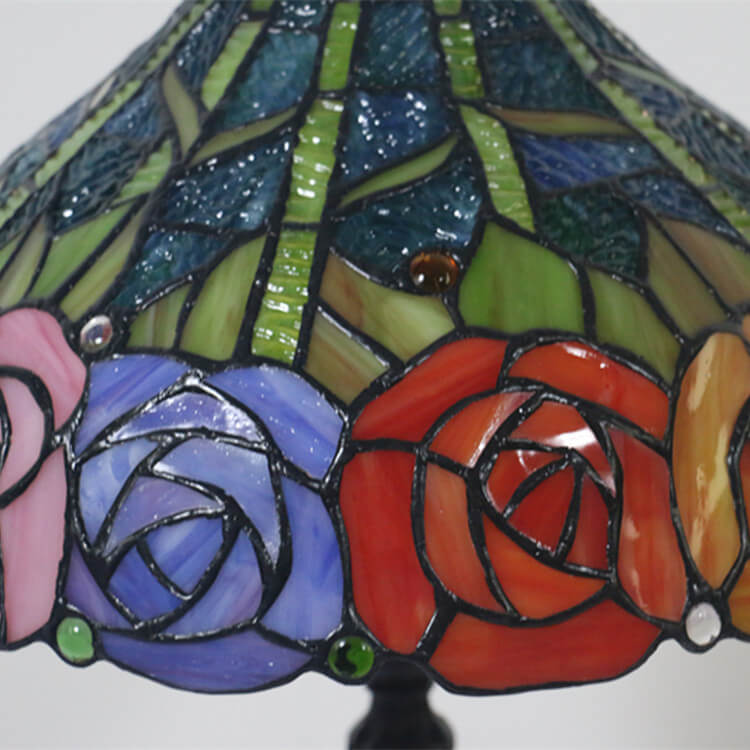 Roses Stained Glass Cone Table Lamp