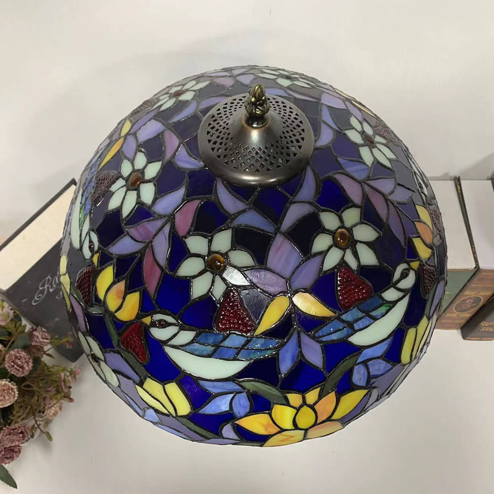 Iron Stained Glass Flower Table Lamp