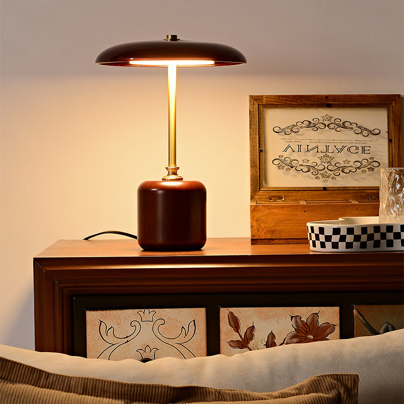 Brass Wood Glass Round Table Lamp